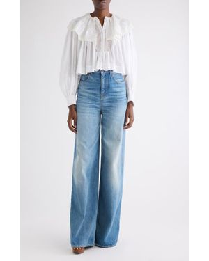 Chloé Lace Trim Cotton Pullover Shirt - Blue