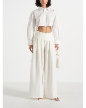 Manière De Voir Flora Box Pleat Wide Leg Belted Pants - White