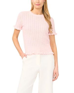 Halogen® Ruffle Trim Pointelle Stitch Short Sleeve Sweater - Multicolor