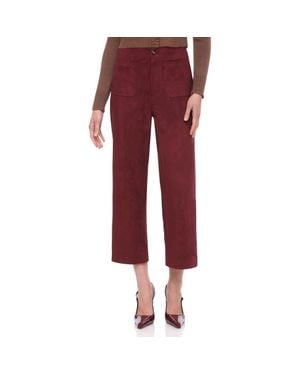 Bagatelle Patch Pocket Faux Leather Crop Wide Leg Pants - Red