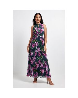 Wallis Petite Floral Print Pleated Maxi Dress - Blue