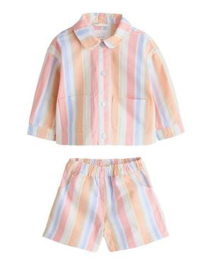 Next Kids' Stripe Cotton Twill Jacket & Shorts Set - White