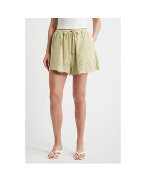 a.ren Lia Eyelet Tie Waist Linen & Cotton Shorts - Yellow
