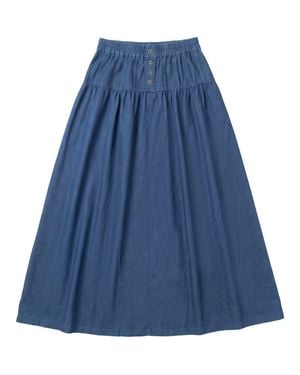 Noni Daily Button Denim Tiered A-Line Long Skirt - Blue