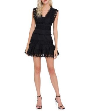 Endless Rose Plunge Neck Tiered Lace Linen & Cotton Dress - Black