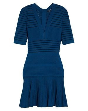 Balmain Stripe Ottoman Stitch Flounce Sweater Dress - Blue