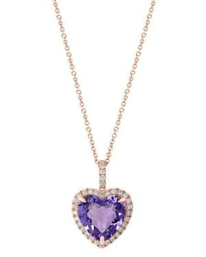 Effy 14K Rose Diamond & Amethyst Heart Pendant - White