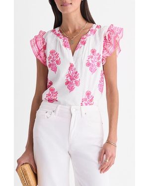 Vineyard Vines Adare Floral Double Ruffle Sleeve Top - Pink