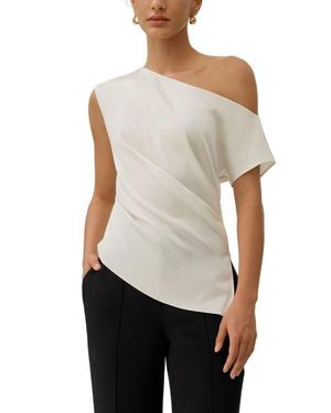 LILYSILK Stretch Silk Charmeuse Asymmetric Top - White
