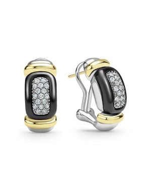 Lagos Ceramic Diamond Huggie Earrings - Black