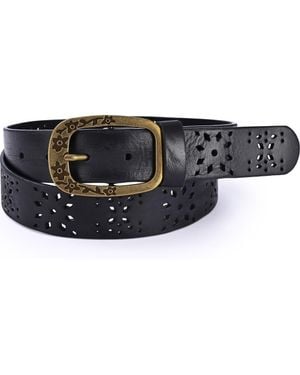 Old Trend Blooming Genuine Leather Perforated Floral Vintage Belt - Black
