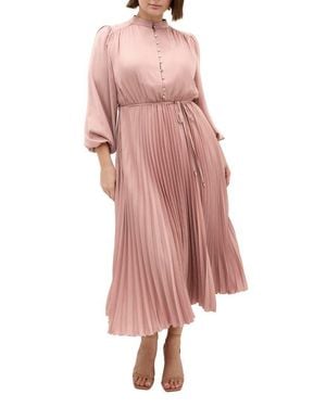 City Chic Haley Pleated Long Sleeve Midi Dress - Pink