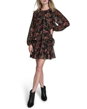 BCBGMAXAZRIA Print Ruffle Long Sleeve Minidress - Black