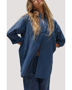 Stone Fox Mela Boyfriend Organic Cotton Cover-Up Shirt - Blue