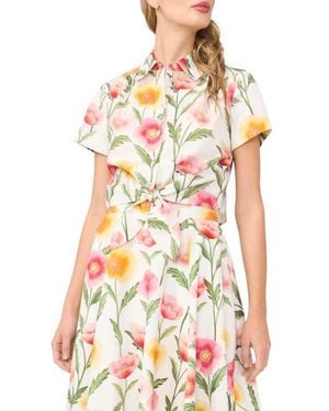 Ted Baker Libby Floral Tie Front Cotton Button-Up Shirt - White