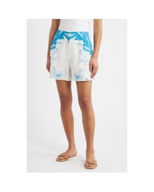 Cleobella Sebastian Placed Print Cotton & Linen Shorts - Blue