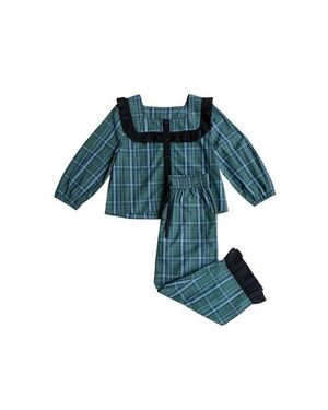 TBCo Cotton Cropped Leg Ruffle Pajamas - Blue