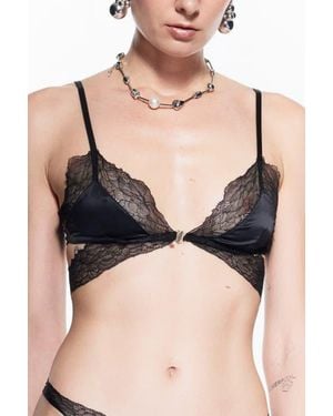 Mers Silk Clara Bra Silk & Lace Front-Closure Demi Bra - Black