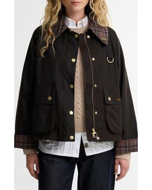 Barbour Icons Tartan Collar Spey Waxed Cotton Jacket - Black