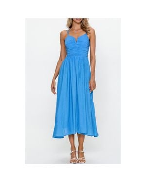 PS By Cupshe Shirred Strapless Midi Dress - Blue