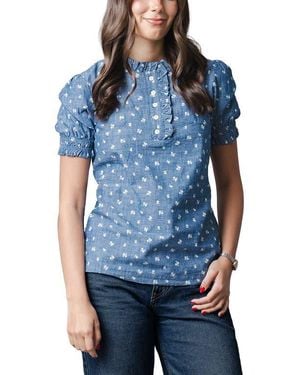 Hope & Henry Organic Chambray Puff Sleeve Top - Blue