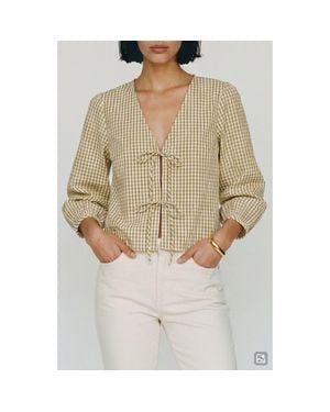 Vero Moda Camilla Tie Front Gingham Top - Natural