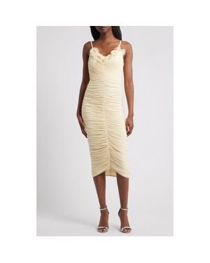 Lipsy Ruffle Ruched Midi Dress - Natural