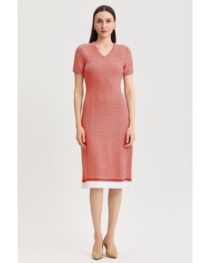 Ming Wang A-Line Textured Multi-Stitch Midi Dress