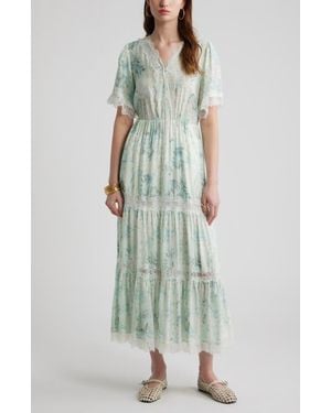 Treasure & Bond Garden Lace Trim Tiered Maxi Dress - Blue