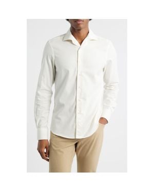 Aurélien Slim Fit Camp Collar Cotton & Cashmere Flannel Button-Up Shirt - White