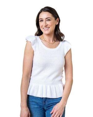 Hope & Henry Organic Peplum Sweater Top - White