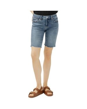 Silver Jeans Co. Elyse Curvy Raw Hem Mid Rise Denim Bermuda Shorts - Blue