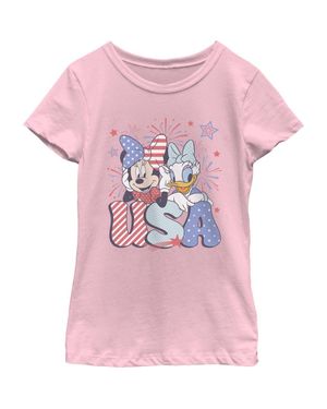 Mickey & Friends Girls' Minnie And Daisy American Duo T-Shirt - Pink
