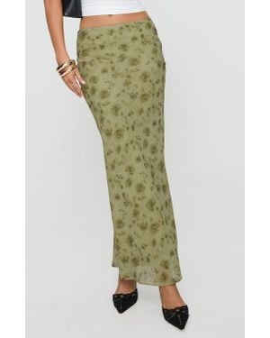 Princess Polly Piazia Chiffon Maxi Skirt - Green