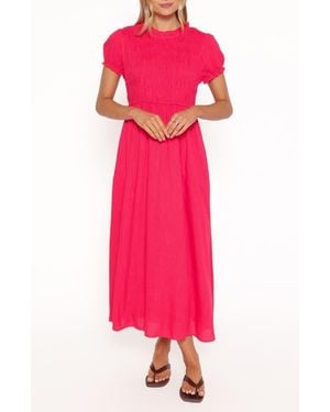 Petal & Pup Darla Smocked Puff Sleeve Midi Dress - Pink
