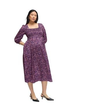 Ingrid & Isabel Smocked Sateen Maternity And Nursing Midi Dress - Purple