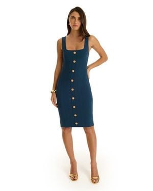 The Noli Shop Helena Button Dress - Blue