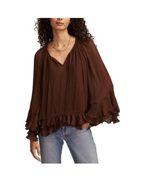 Lucky Brand Ruffle Chiffon Trapeze Top - Brown