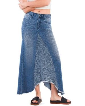 Wash Lab Denim Selma Animal Print Denim Skirt - Blue