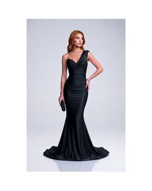 Jessica Angel One-Shoulder Soft Draped Mermaid Gown - Blue