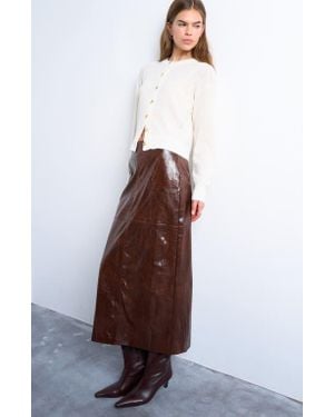 TOPSHOP Faux Leather Midi Skirt - Brown