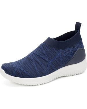 Mio Marino Lightweight Slip-On Knit Sneakers With Breathable Mesh Upper - Blue