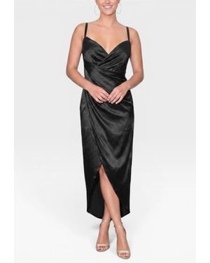 Rachel Roy Bree Satin Wrap Midi Dress - Black