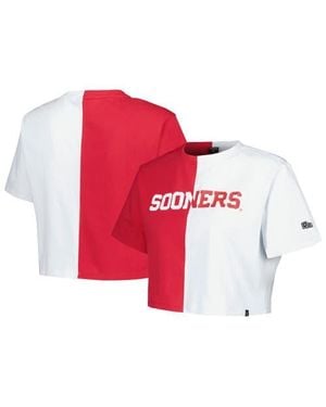 Hype and Vice Oklahoma Sooners Color Block Brandy Cropped T-Shirt - Red