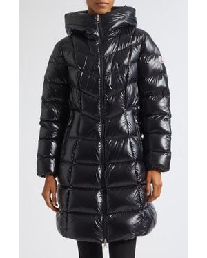Moncler Marusse Long Lacquered Nylon Down Coat - Black