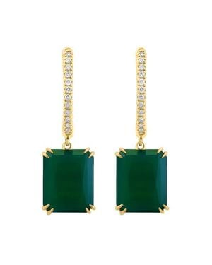 Effy 14K Emerald Cut Onyx Diamond Earrings - Green