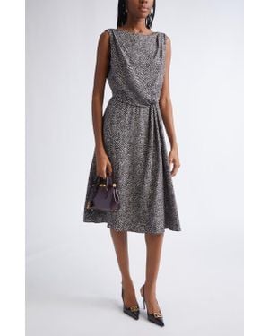 Dolce & Gabbana Herringbone Print Draped Crepe Cocktail Dress - Gray