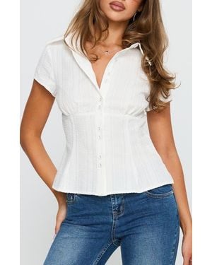 Princess Polly Cottesloe Textured Stripe Button-Up Shirt - White
