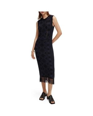 Scotch & Soda Geo Jacquard Fringe Hem Sleeveless Sweater Dress - Black