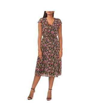 Chaus Floral Smocked Waist Midi Dress - Brown